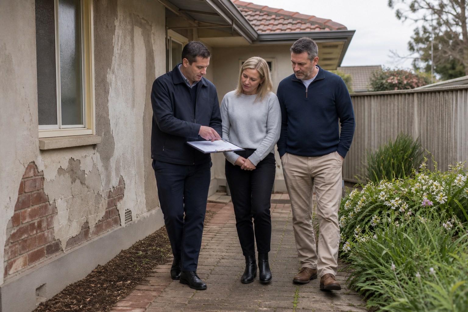 Property specialist discussing outdoor priorities with homeowners during a home consult